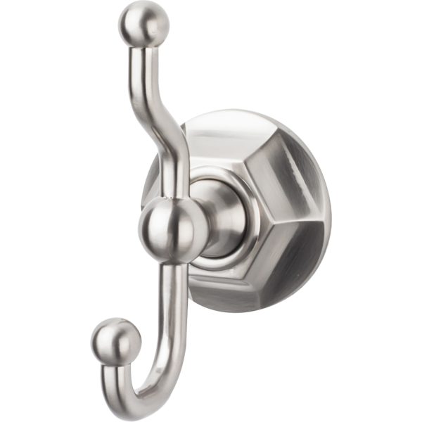 Edwardian Bath Double Hook Hex Backplate Brushed Satin Nickel