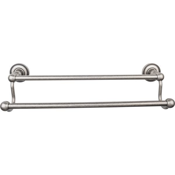 Edwardian Bath Towel Bar 18 In. Double - Beaded Bplate Antique Pewter