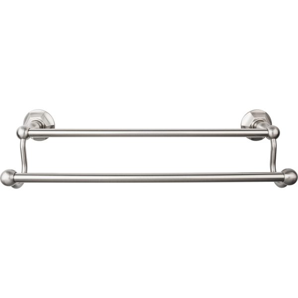 Edwardian Bath Towel Bar 18 Inch Double - Hex Backplate Brushed Satin Nickel
