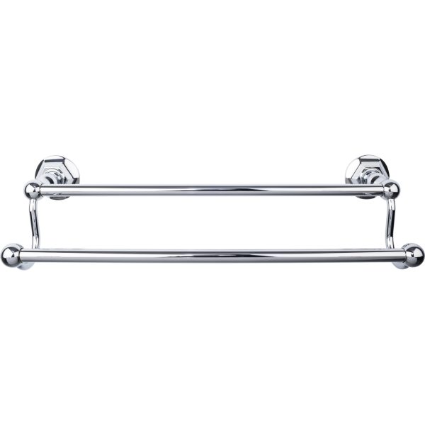 Edwardian Bath Towel Bar 18 Inch Double - Hex Backplate Polished Chrome