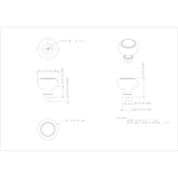 1-3/4" Diameter Brushed Oil Rubbed Bronze Button Glass Harlow Cabinet Knob - Image 3