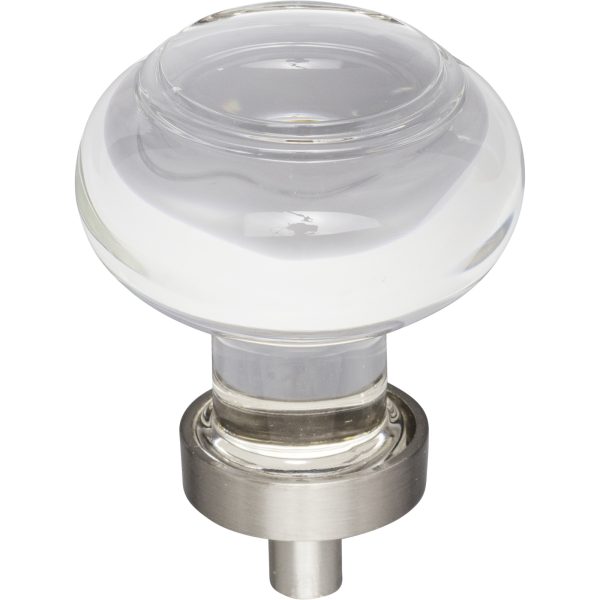 1-7/16" Diameter Satin Nickel Button Glass Harlow Cabinet Knob