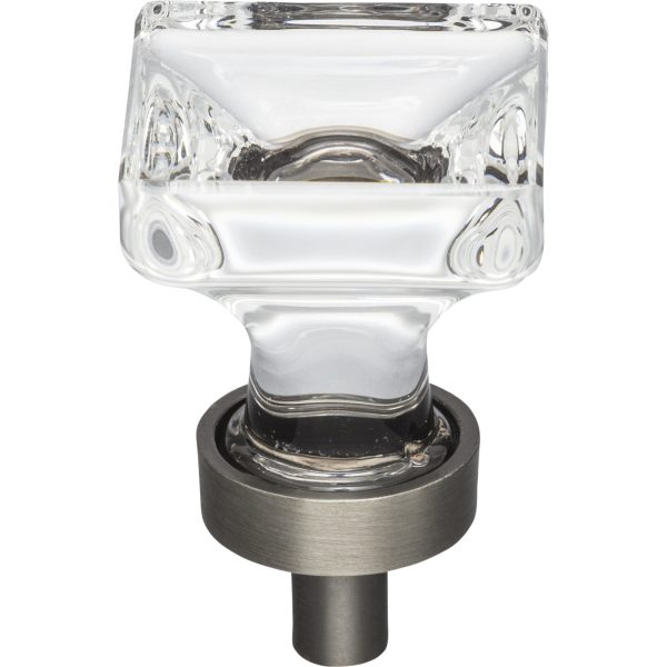 1" Overall Length Brushed Pewter Square Glass Harlow Cabinet Knob - Image 3