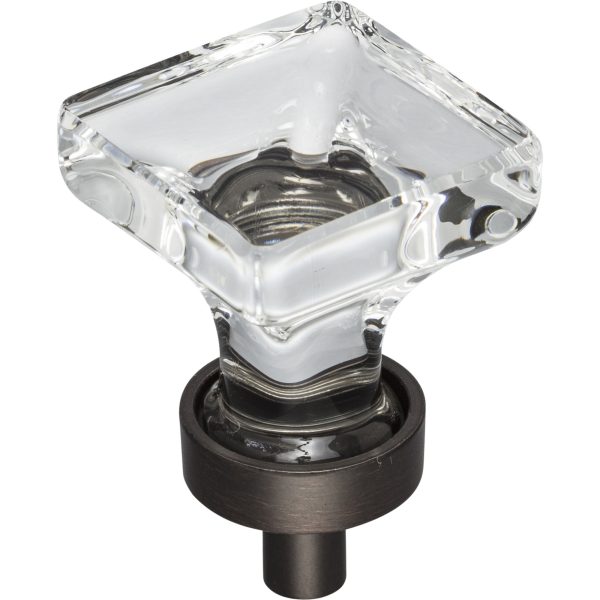 1" Overall Length Brushed Oil Rubbed Bronze Square Glass Harlow Cabinet Knob
