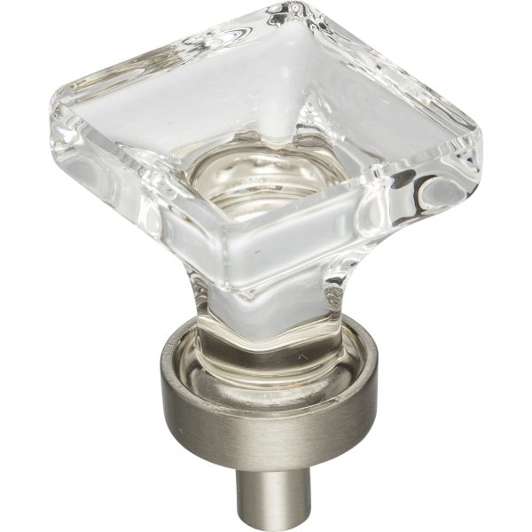 1" Overall Length Satin Nickel Square Glass Harlow Cabinet Knob