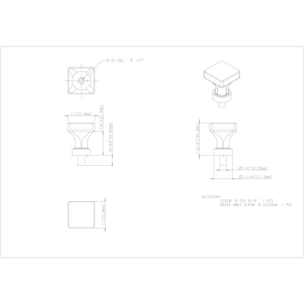 1" Overall Length Satin Nickel Square Glass Harlow Cabinet Knob - Image 4