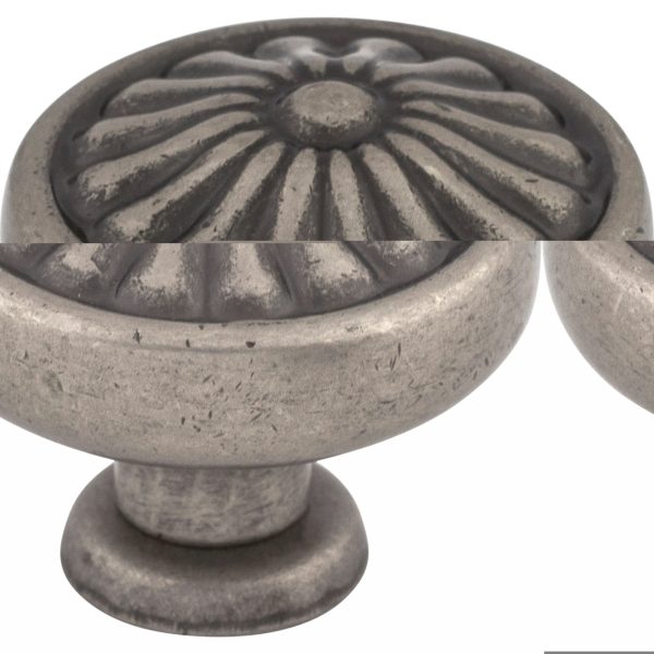 Flower Knob 1 1/4 Inch Pewter Antique