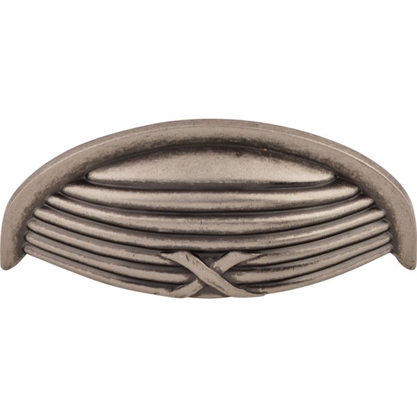 Ribbon & Reed Cup Pull 3 Inch (c-c) Pewter Antique