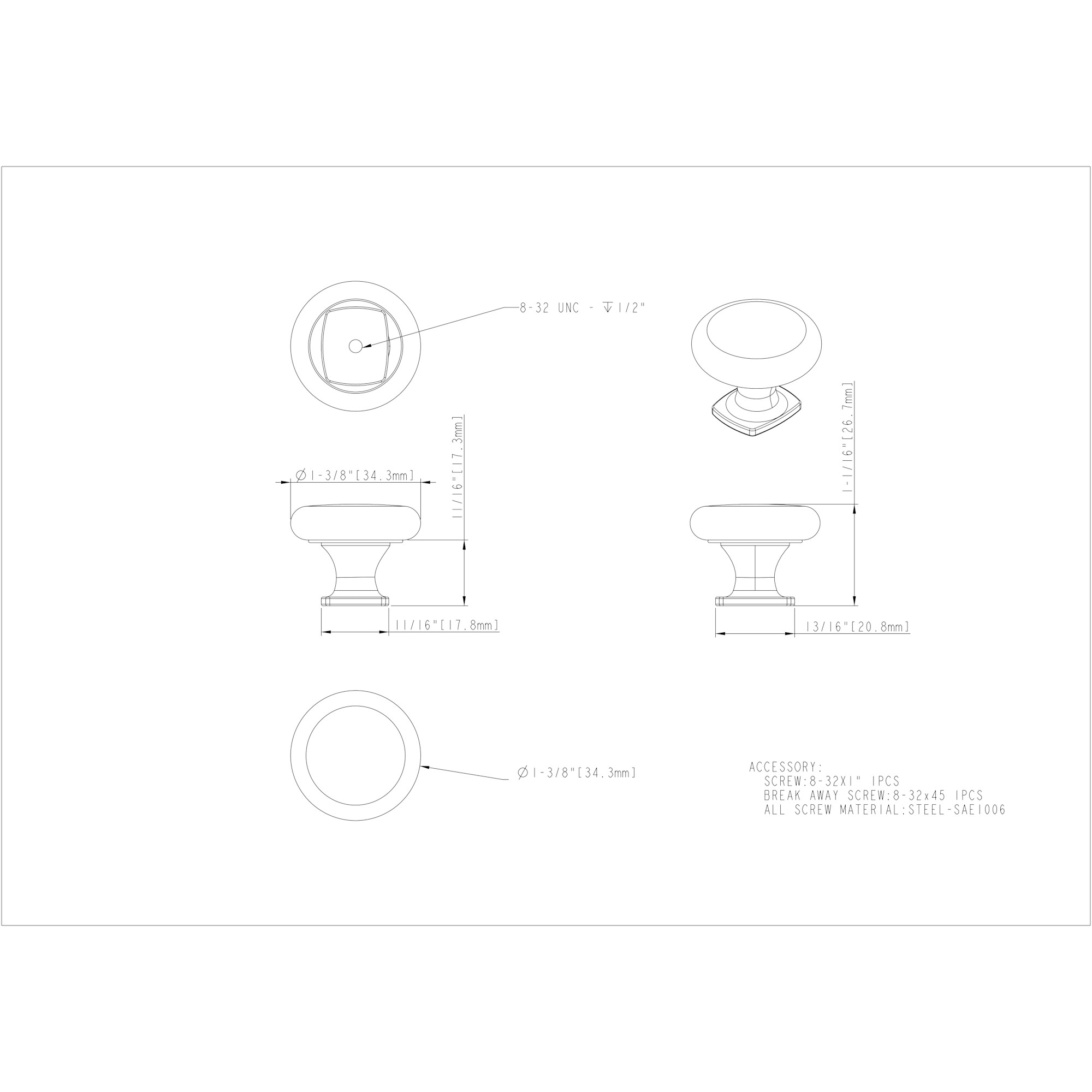 Belcastel 1 Cabinet Knob in Satin Nickel