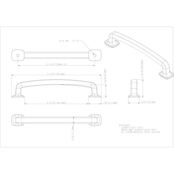 128 mm Center-to-Center Brushed Oil Rubbed Bronze Belcastel 1 Cabinet Pull - Image 4