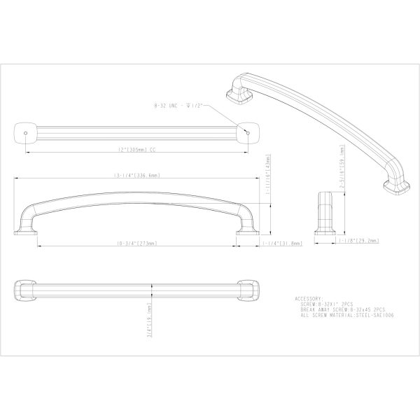 12" Center-to-Center Polished Chrome Belcastel 1 Appliance Handle - Image 4