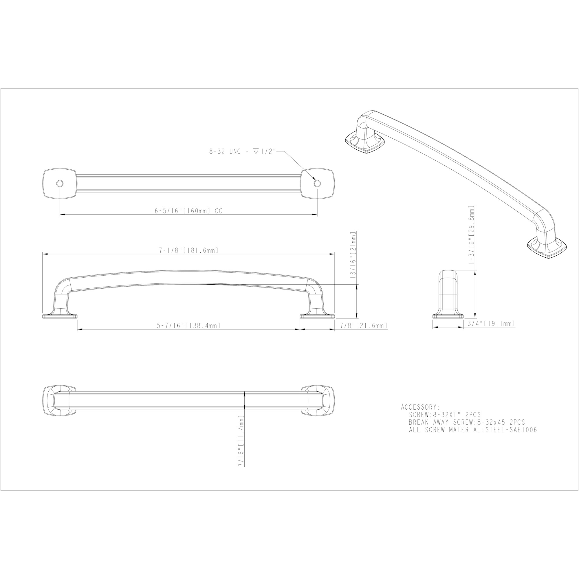 Belcastel 1 Cabinet Pull in Satin Nickel