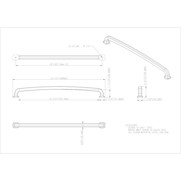 18" Center-to-Center Matte Black Belcastel 1 Appliance Handle - Image 3