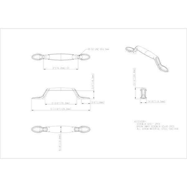 3" Center-to-Center Satin Nickel Vienna Cabinet Pull - Image 4