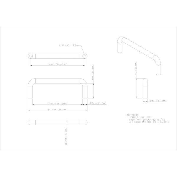 3-1/2" Center-to-Center Matte Black Torino Cabinet Wire Pull - Image 3
