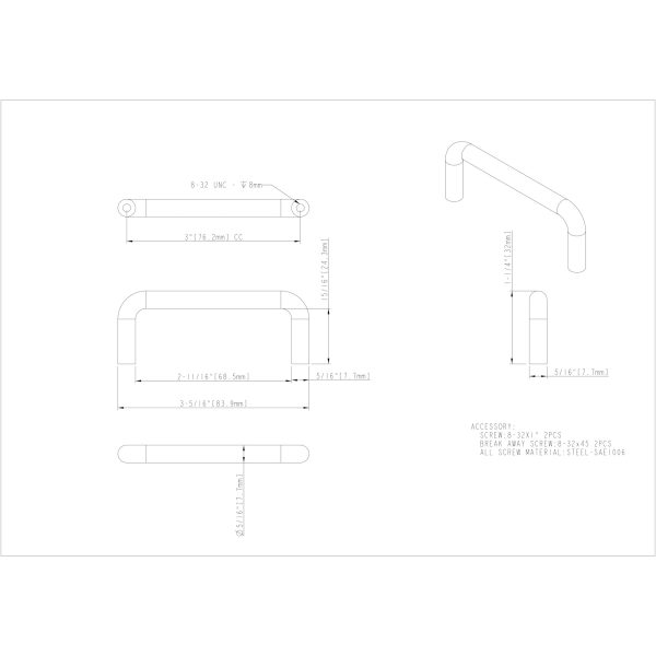 3" Center-to-Center Satin Nickel Torino Cabinet Wire Pull - Image 4