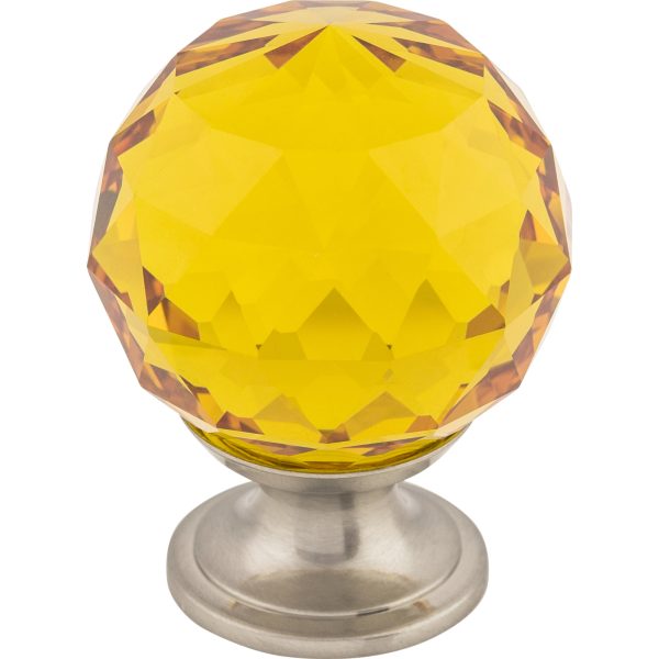 Amber Crystal Knob 1 3/8 Inch Brushed Satin Nickel Base