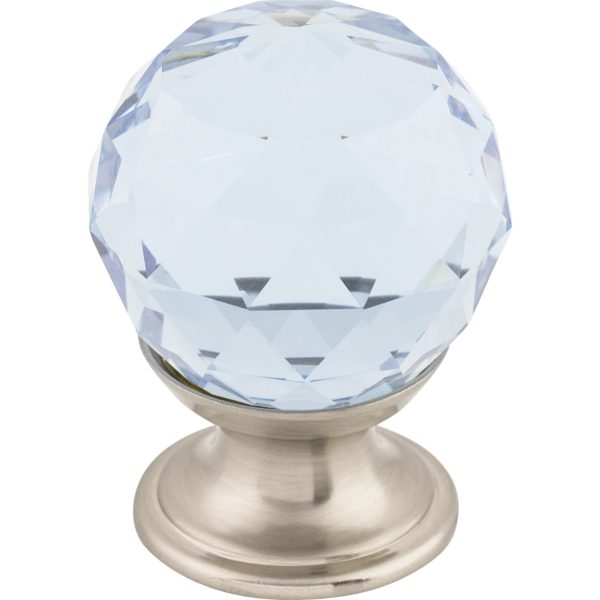 Light Blue Crystal Knob 1 1/8 Inch Brushed Satin Nickel Base