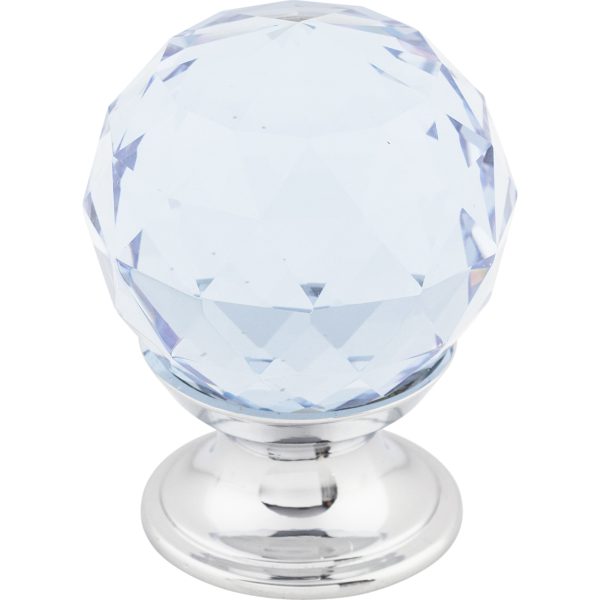 Light Blue Crystal Knob 1 1/8 Inch Polished Chrome Base