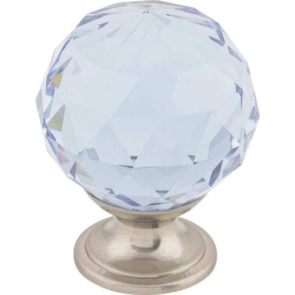 Light Blue Crystal Knob 1 3/8 Inch Brushed Satin Nickel Base