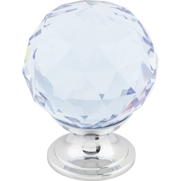 Light Blue Crystal Knob 1 3/8 Inch Polished Chrome Base