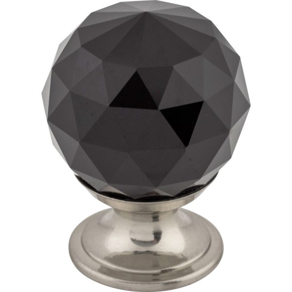 Black Crystal Knob 1 1/8 Inch Brushed Satin Nickel Base