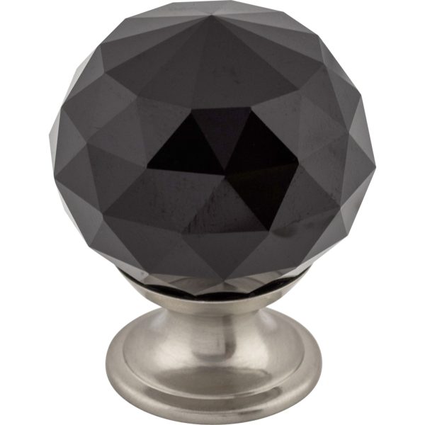 Black Crystal Knob 1 3/8 Inch Brushed Satin Nickel Base