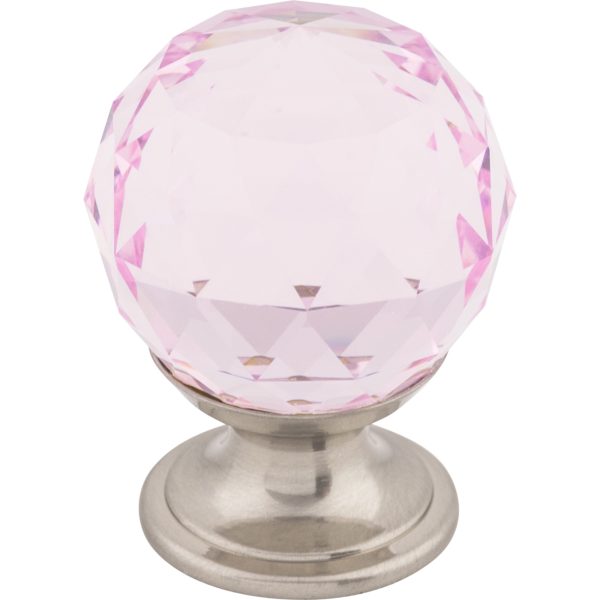 Pink Crystal Knob 1 1/8 Inch Brushed Satin Nickel Base
