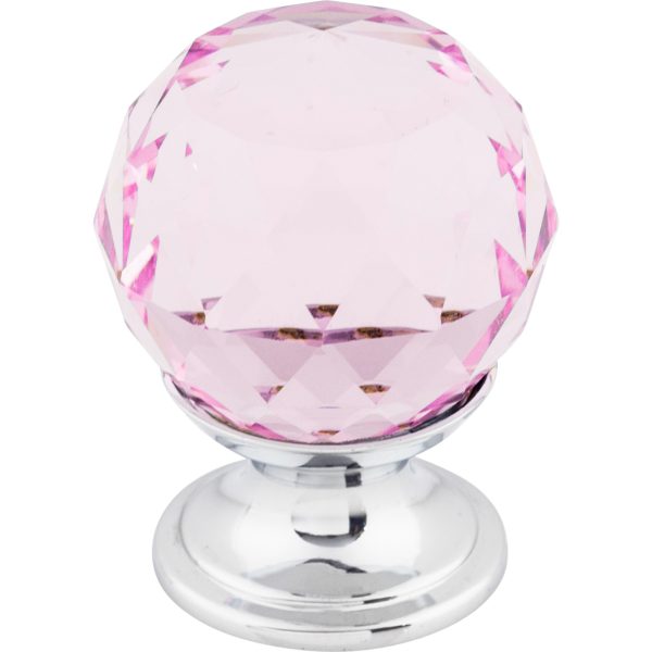 Pink Crystal Knob 1 1/8 Inch Polished Chrome Base
