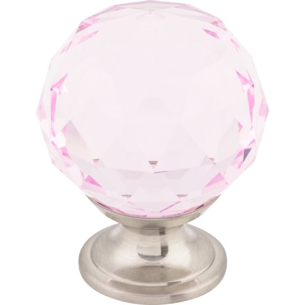 Pink Crystal Knob 1 3/8 Inch Brushed Satin Nickel Base