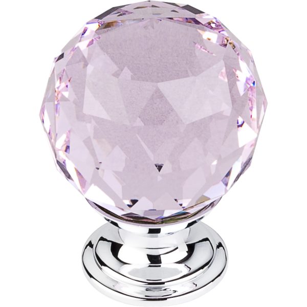Pink Crystal Knob 1 3/8 Inch Polished Chrome Base