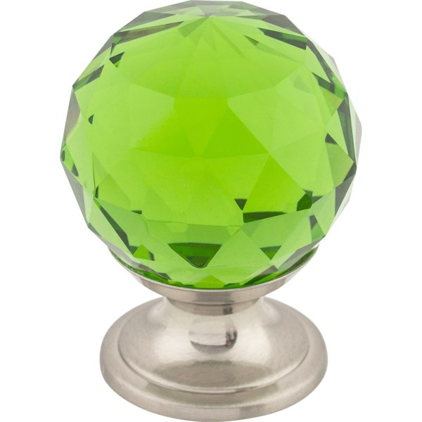 Green Crystal Knob 1 1/8 Inch Brushed Satin Nickel Base
