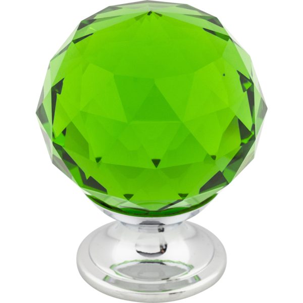 Green Crystal Knob 1 3/8 Inch Polished Chrome Base