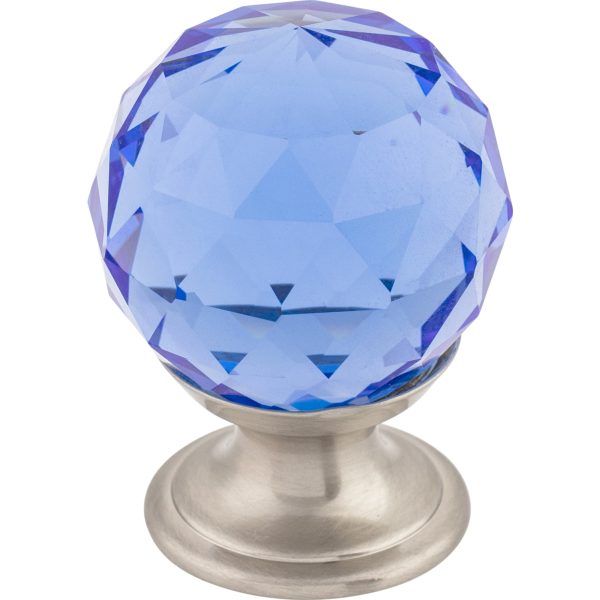 Blue Crystal Knob 1 1/8 Inch Brushed Satin Nickel Base