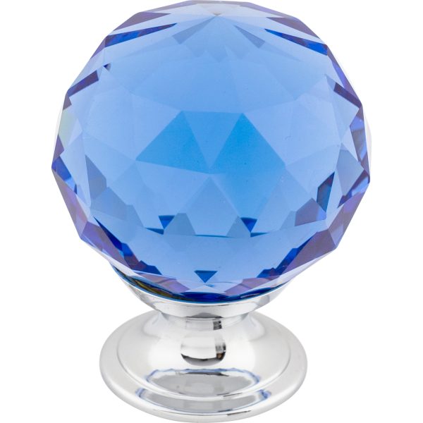 Blue Crystal Knob 1 3/8 Inch Polished Chrome Base