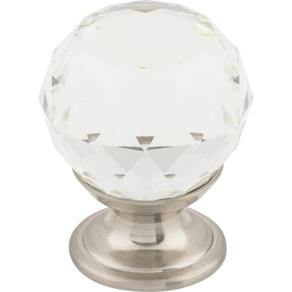 Clear Crystal Knob 1 1/8 Inch Brushed Satin Nickel Base
