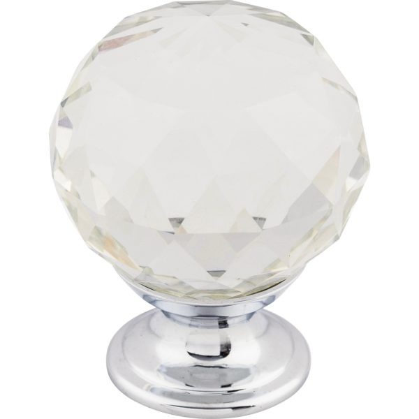 Clear Crystal Knob 1 3/8 Inch Polished Chrome Base