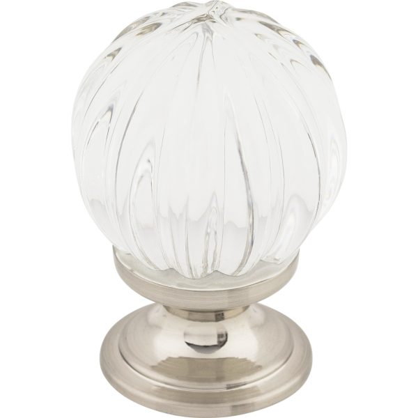 Clear Melon Crystal Knob 1 1/8 Inch Brushed Satin Nickel Base