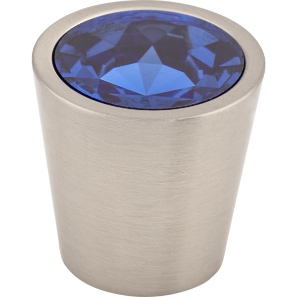 Blue Crystal Center Knob 1 1/16 Inch Brushed Satin Nickel Shell