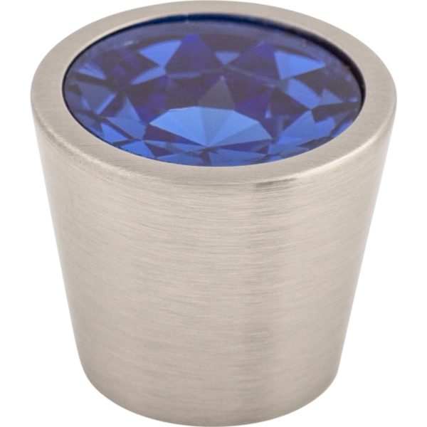 Blue Crystal Center Knob 13/16 Inch Brushed Satin Nickel Shell