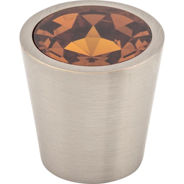 Wine Crystal Center Knob 1 1/16 Inch Brushed Satin Nickel Shell
