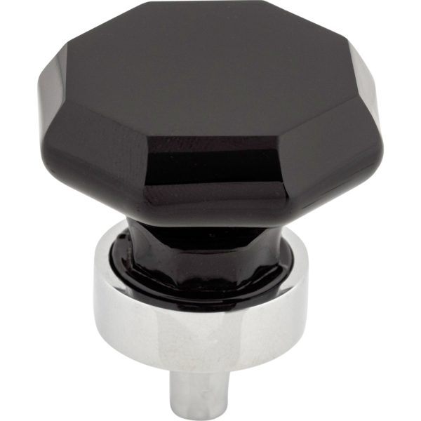 Black Octagon Crystal Knob 1 3/8 Inch Polished Chrome Base