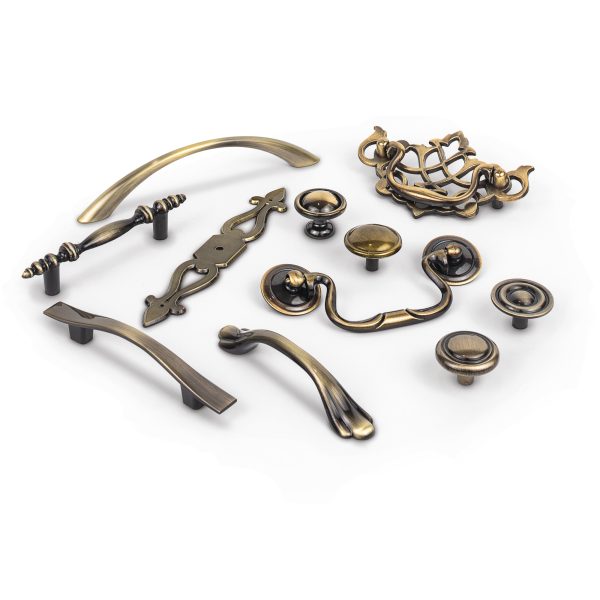 3" Center-to-Center Brushed Antique Brass Baroque Kingsport Cabinet Drop Pull - Image 5