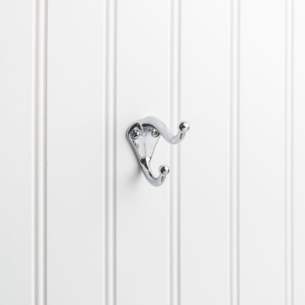 2-5/16" Polished Chrome Traditional Double Prong Ball End Wall Mounted Utility Hook