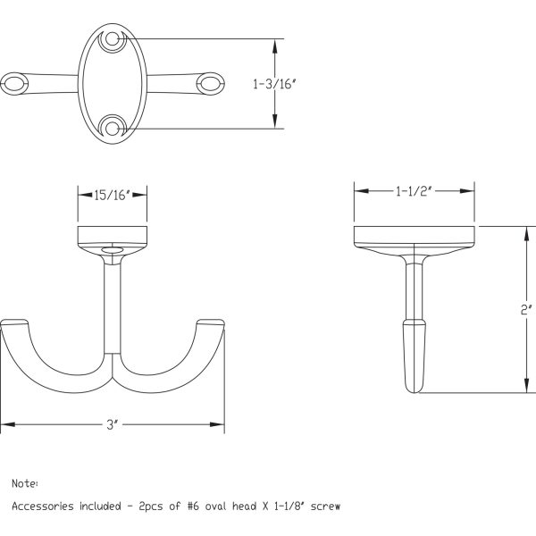 1-9/16" Satin Nickel Double Prong Ceiling Mounted Hook - Image 5