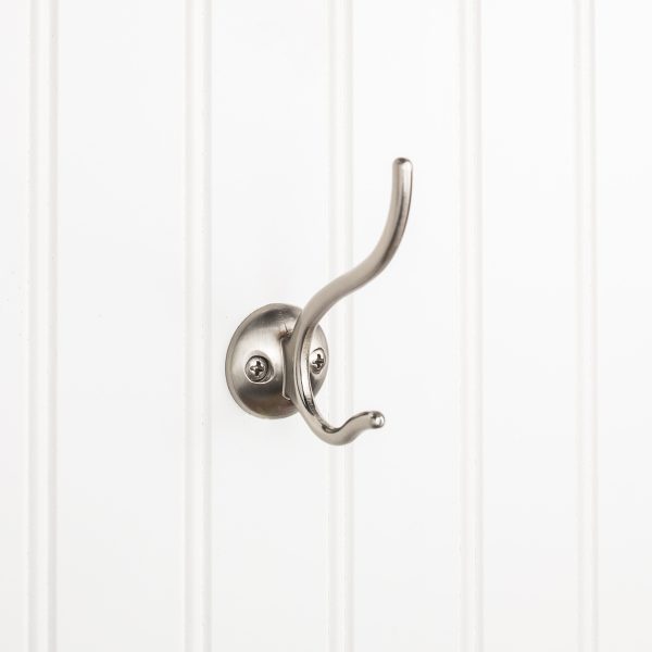 3-13/16" Satin Nickel Slender Contemporary Double Prong Wall Mounted Hook