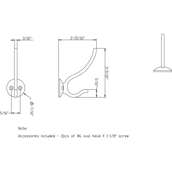 3-13/16" Satin Nickel Slender Contemporary Double Prong Wall Mounted Hook - Image 4