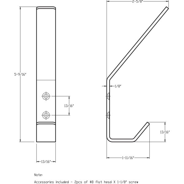 5-9/16" Stainless Steel Modern Double Prong Wall Mounted Hook - Image 4