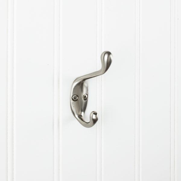3-3/8" Satin Nickel Small Transitional Double Prong Wall Mounted Hook