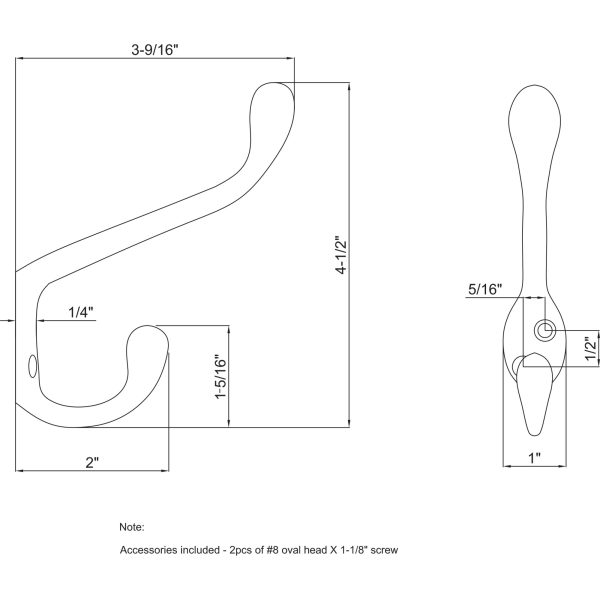 4-1/2" Satin Nickel Large Transitional Double Prong Wall Mounted Hook - Image 4